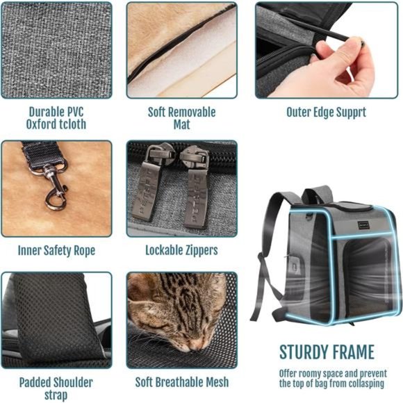 Cat Backpack Carrier with Soft Plush Mat, Cross Ventilation Design, Dog Backpack - Picture 3 of 8